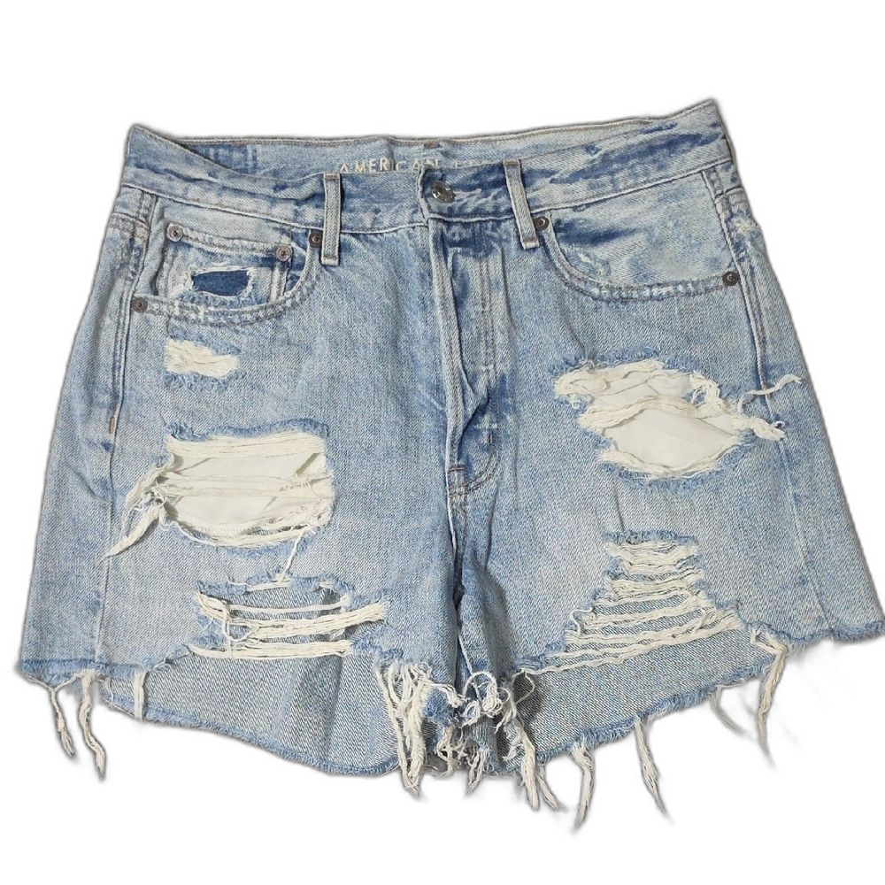 American Eagle Outfitters Distressed 90s Boyfrien Light Blue Denim Cutoff Shorts